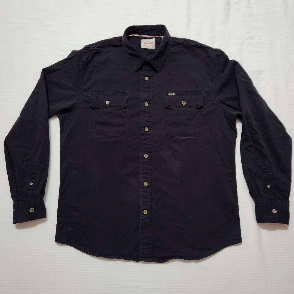 Wrangler Dual Flap Pocket Workwear Button Down Shirt Black Sz L